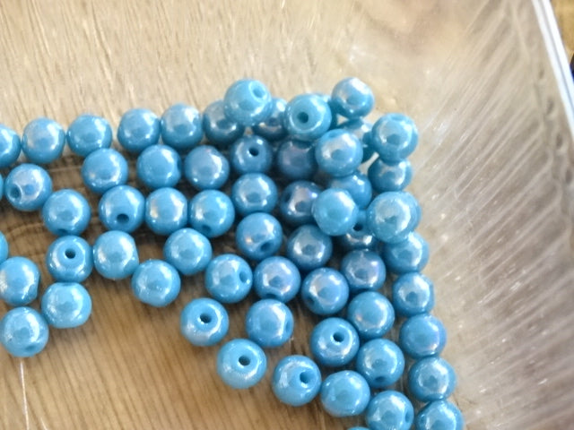 'Ab Glacial Blue Shimmer'   6mm Glass Beads