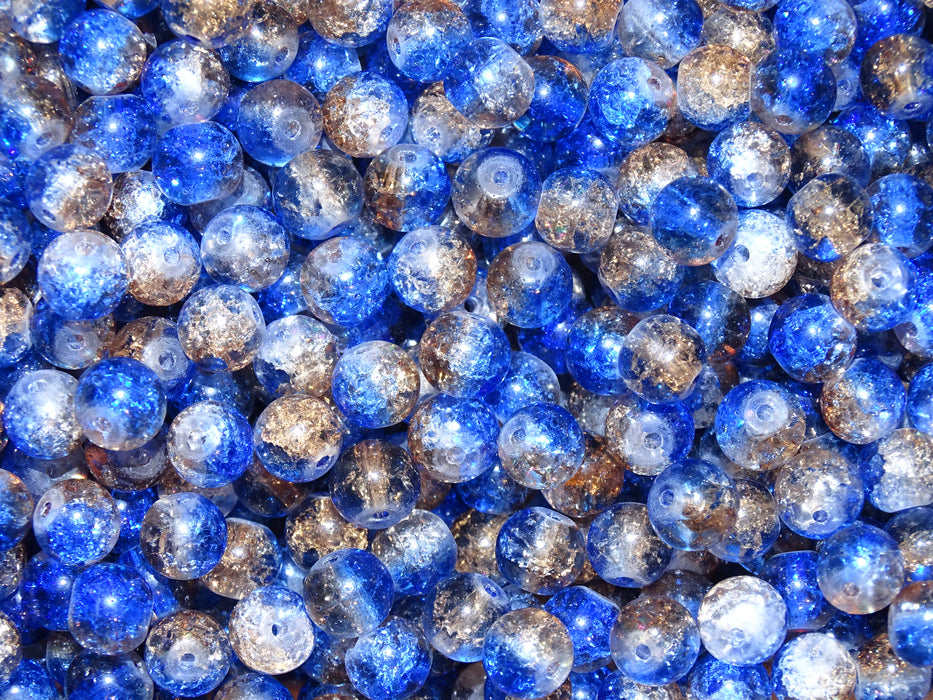 'Frozen Lapis'   8mm   Triple Toned Crackle Glass Beads