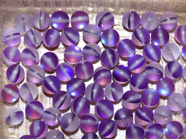 'Holographic Heliotrope'   Synthetic Frosted Moonstone Glass Beads 6mm.