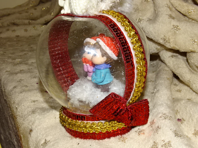 Handmade Cute Little Boy and Girl Christmas Diorama in Glass Jar/Dome