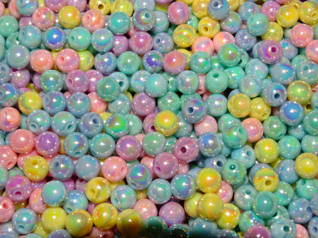 'Pastel Princess' ( Random Mix )  Ab Plated Acrylic Pearlised Beads   8mm