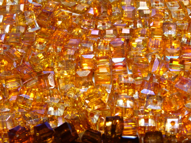 'Sparkling Sunset'  Ab Rainbow Plated Faceted Cube Beads  6 x 6 x 6mm