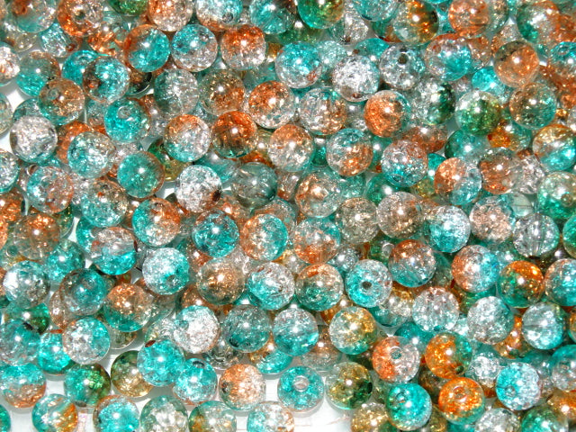 'Iced Amber Teal'   7.5mm x 8mm  Acrylic Crackle Beads