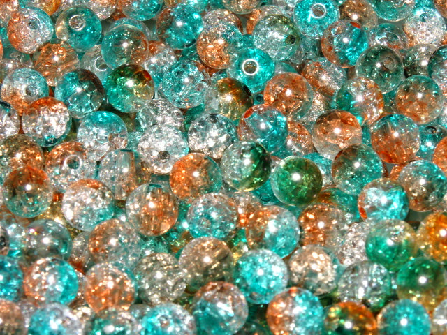 'Iced Amber Teal'   7.5mm x 8mm  Acrylic Crackle Beads