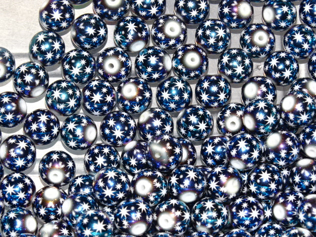 'Blue Star'  10mm Ab Rainbow Plated Glass Beads.