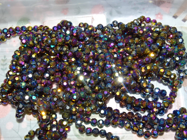 'Sparkling Rainbow'  Full Metallic Rainbow Electroplated 6mm x 5mm Faceted Glass Beads