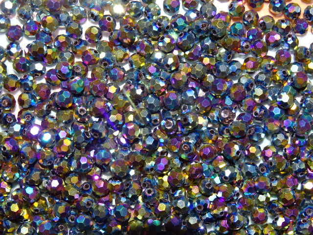 'Sparkling Rainbow'  Full Metallic Rainbow Electroplated 6mm x 5mm Faceted Glass Beads