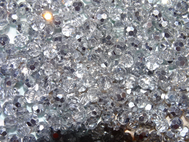 'Silver Moon'  Half Electroplated  Faceted Glass Beads 6mm