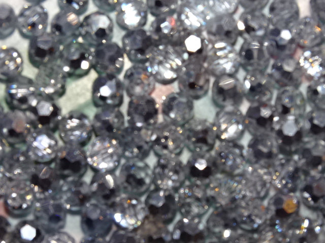 'Silver Moon'  Half Electroplated  Faceted Glass Beads 6mm