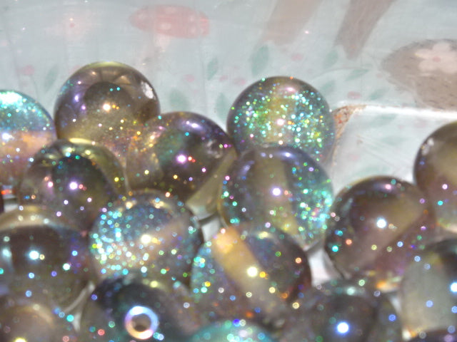 'Moondust'  2 Tone  Glitter Resin Beads   16 x 15.5mm