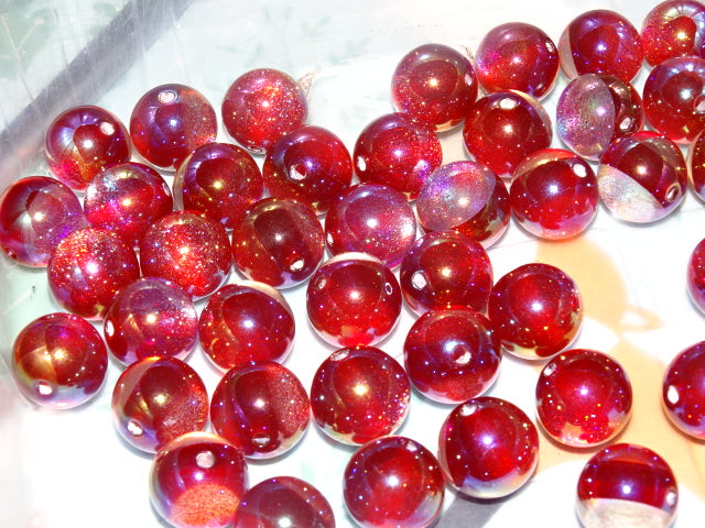 'Red Planet'   2 Tone Resin Glitter Beads  16 - 15.5mm