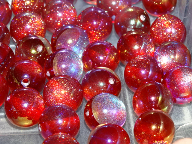 'Red Planet'   2 Tone Resin Glitter Beads  16 - 15.5mm