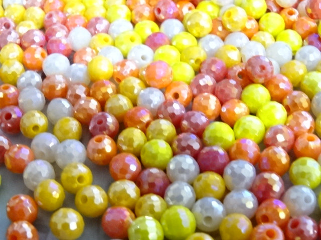 'Sparkling Sunset Mix'   5.5 - 6mm   Glass Faceted Ab Plated Beads