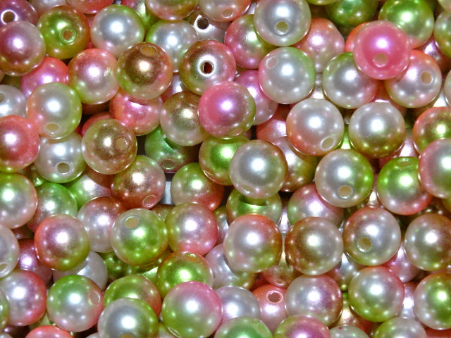 'Rose Garden'  Rainbow ABS Plastic Imitation Multi Toned Beads  9.5 - 10mm