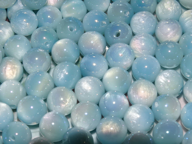 Iridescent Cool Blue   Resin Opaque Ab Rainbow Plated Beads  10mm