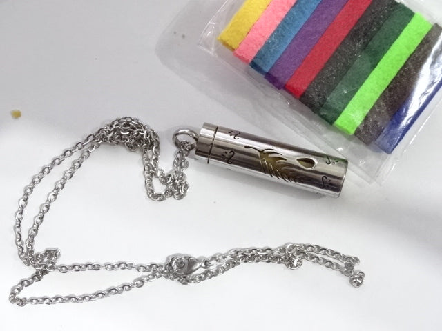 Brushed Stainless Steel  'Aromatherapy'  Necklace Pendant Set