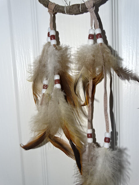 'Stone'   Faux Suede Dream Catcher with Beads and Feathers