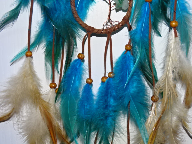 'Tree Of Life' Design Dreamcatcher With Beads, Feathers and Gemstone Chips