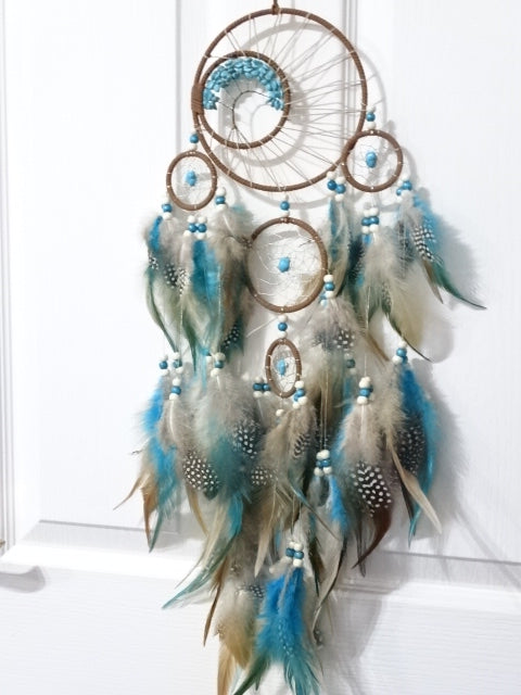 'Turquoise Forest'  Beautiful Bead, Feather and Imitation Turquoise Dreamcatcher