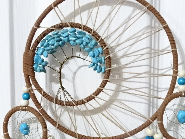 'Turquoise Forest'  Beautiful Bead, Feather and Imitation Turquoise Dreamcatcher