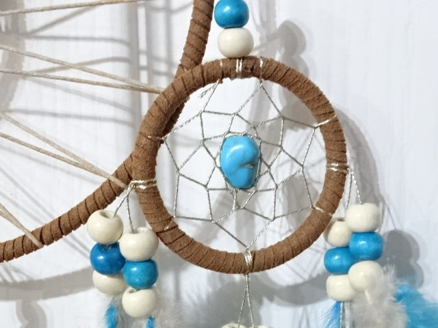 'Turquoise Forest'  Beautiful Bead, Feather and Imitation Turquoise Dreamcatcher