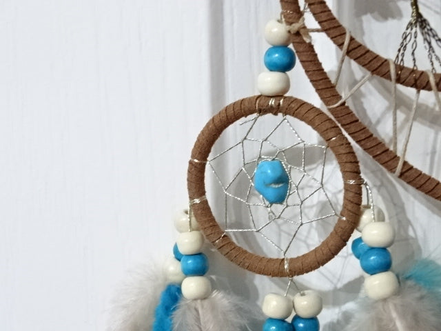 'Turquoise Forest'  Beautiful Bead, Feather and Imitation Turquoise Dreamcatcher