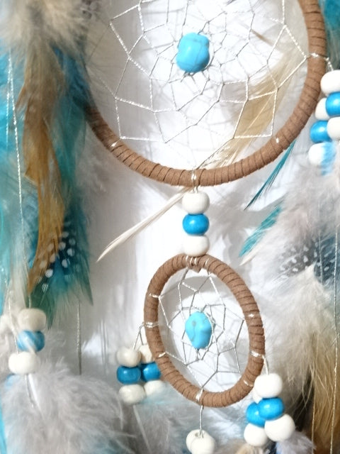 'Turquoise Forest'  Beautiful Bead, Feather and Imitation Turquoise Dreamcatcher