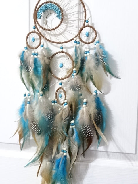 'Turquoise Forest'  Beautiful Bead, Feather and Imitation Turquoise Dreamcatcher